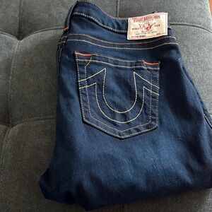 True Religion Women's Navy Skinny Jeans with Signature Stitch